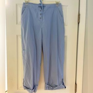 J JILL CROPPED COTTON EASY WEAR DRAWSTRING PANTS IN LIGHT BLUE